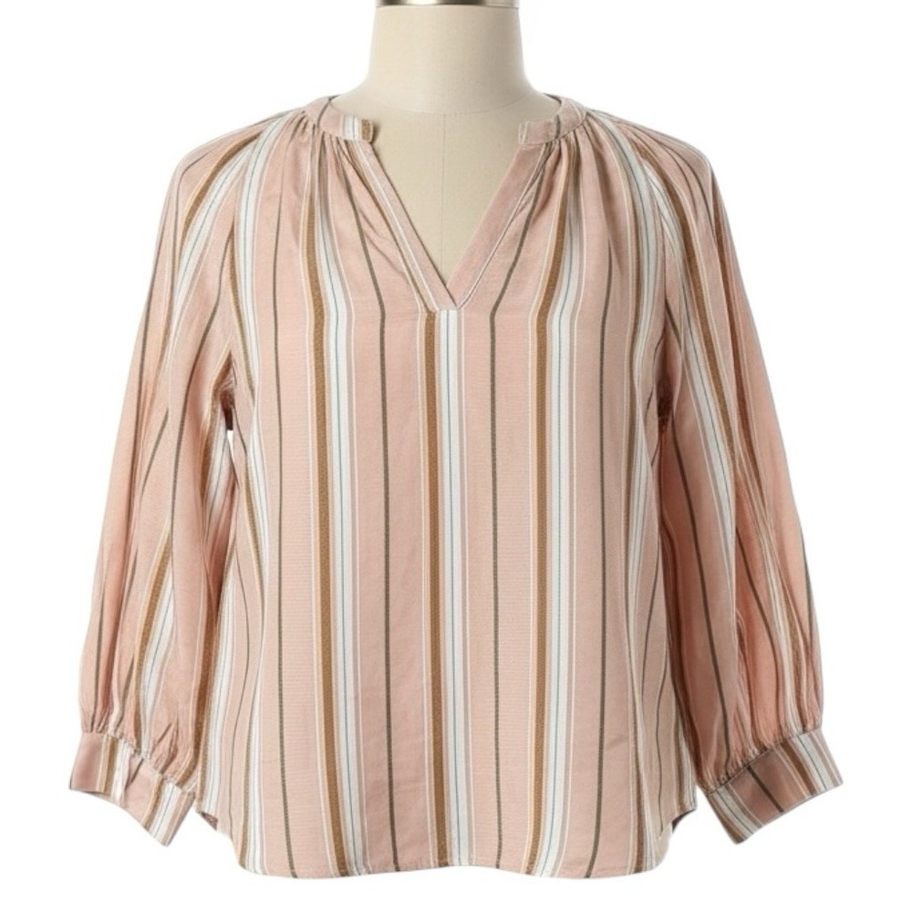 Anthropologie Maeve Brenda Striped Peasant Blouse Pink & White Women's‎ Size S